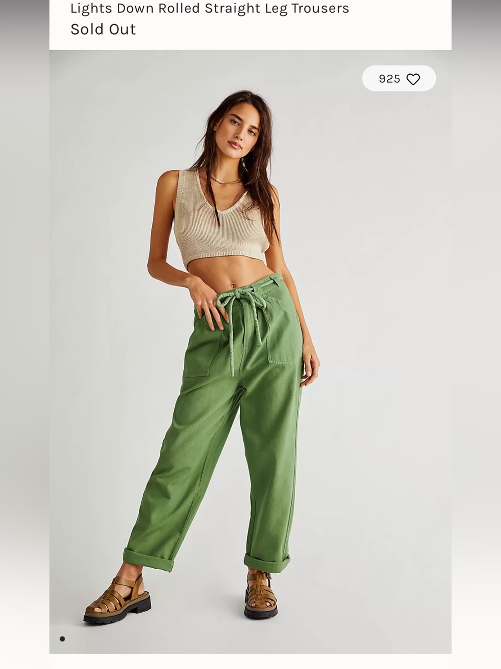 Free People XL Lights Down Rolled straight leg trousers green